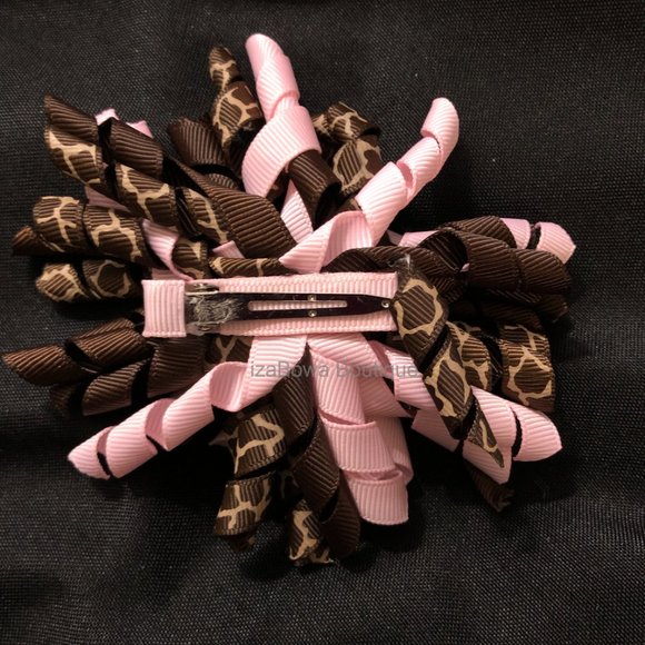Pink & Brown Giraffe Korker Bow HANDCRAFTED -kids- (2) - Picture 2 of 3